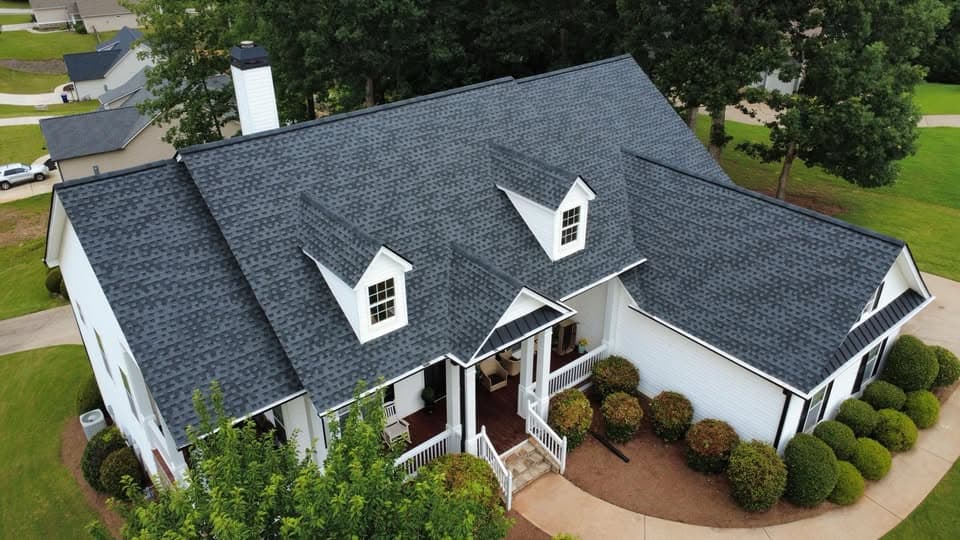 Residential asphalt shingle roof with dormers
