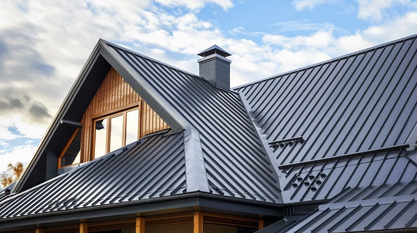 Dark standing-seam metal roof on a modern home