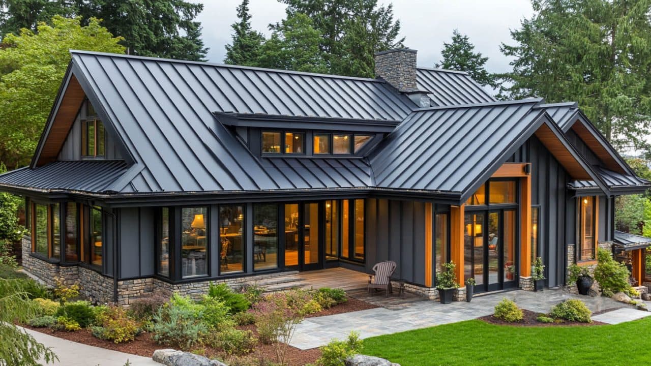 Contemporary house with a charcoal metal roof