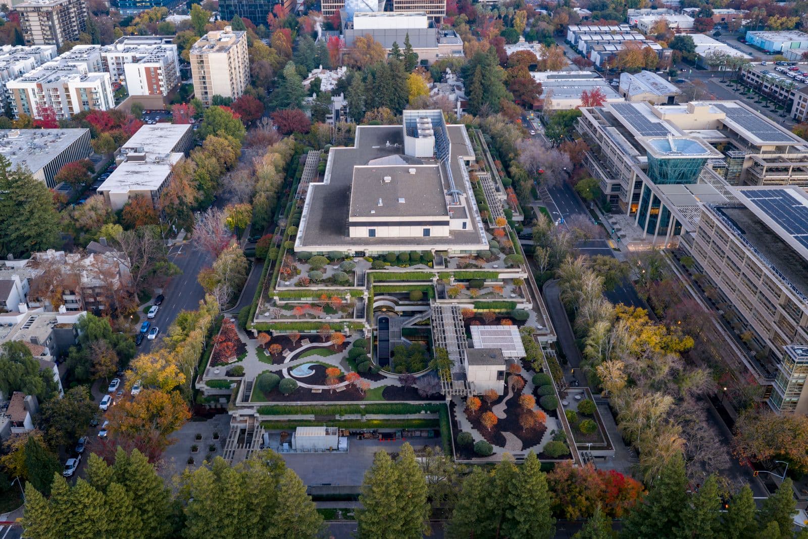 Aerial view of a public office complex and its grounds, as measured for a bid
